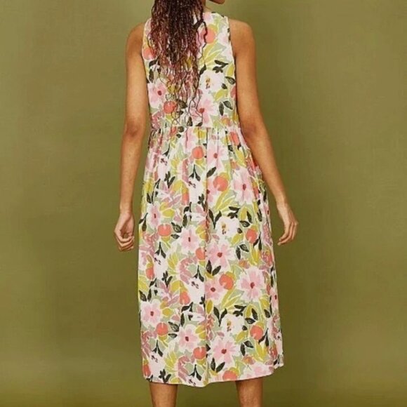 UK George Brand Cottage Garden Floral Print Linen Look Midi Dress - Picture 4 of 4